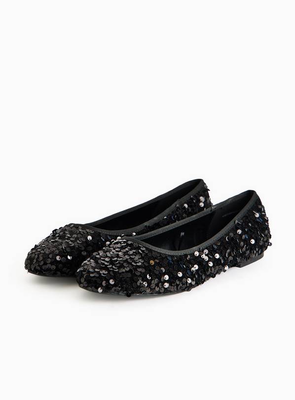 Black Sequin Embellished Ballet Flats 5