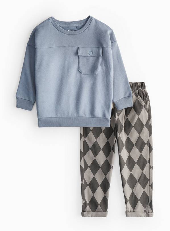 Grey Sweatshirt & Harlequin Printed Woven Trousers  2-3 years