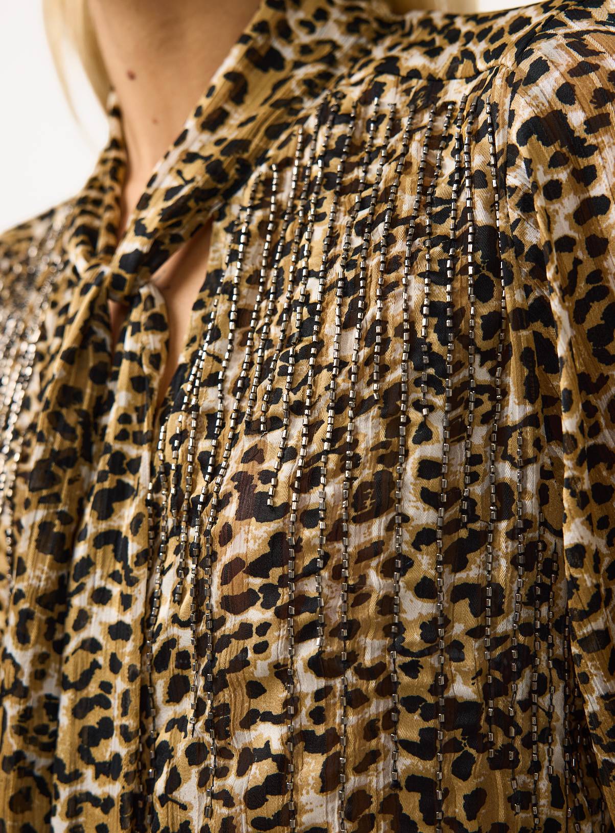Leopard Printed Embellished Tie Neck Blouse 14 - Image 2