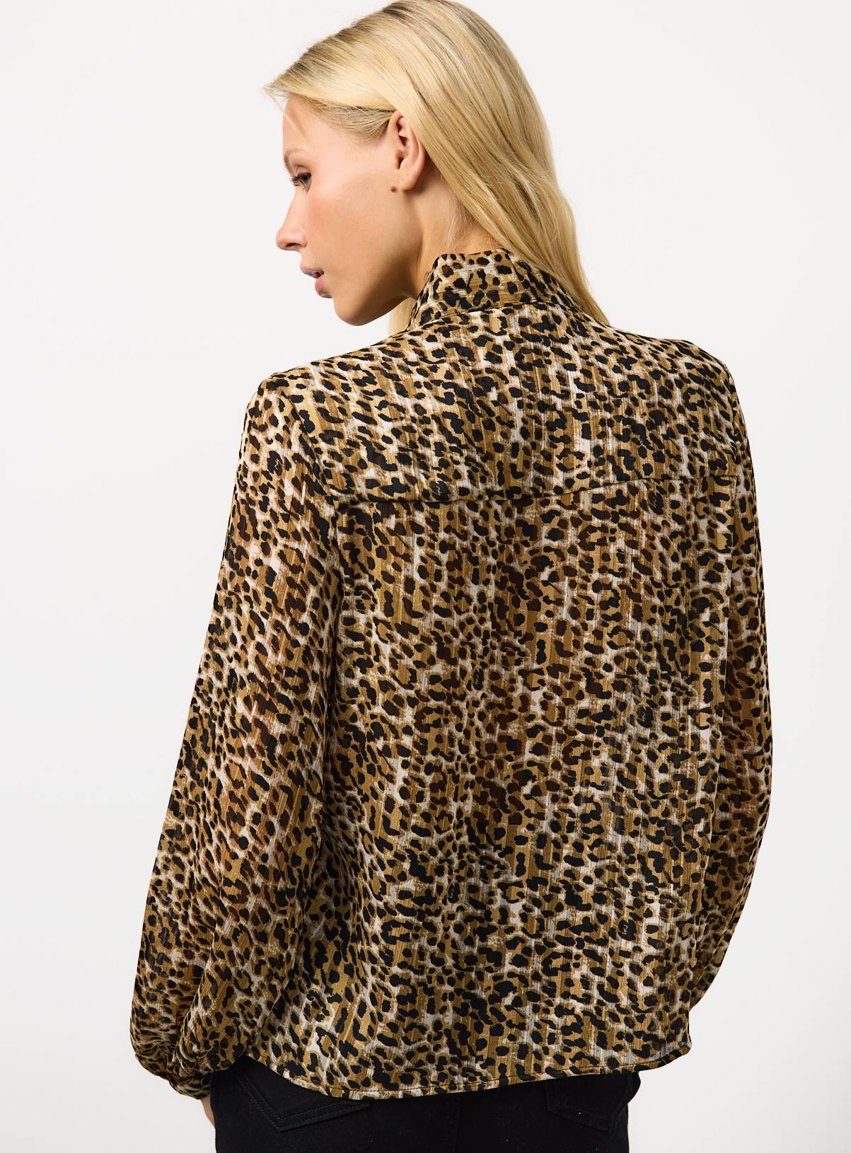 Leopard Printed Embellished Tie Neck Blouse 14 - Image 4