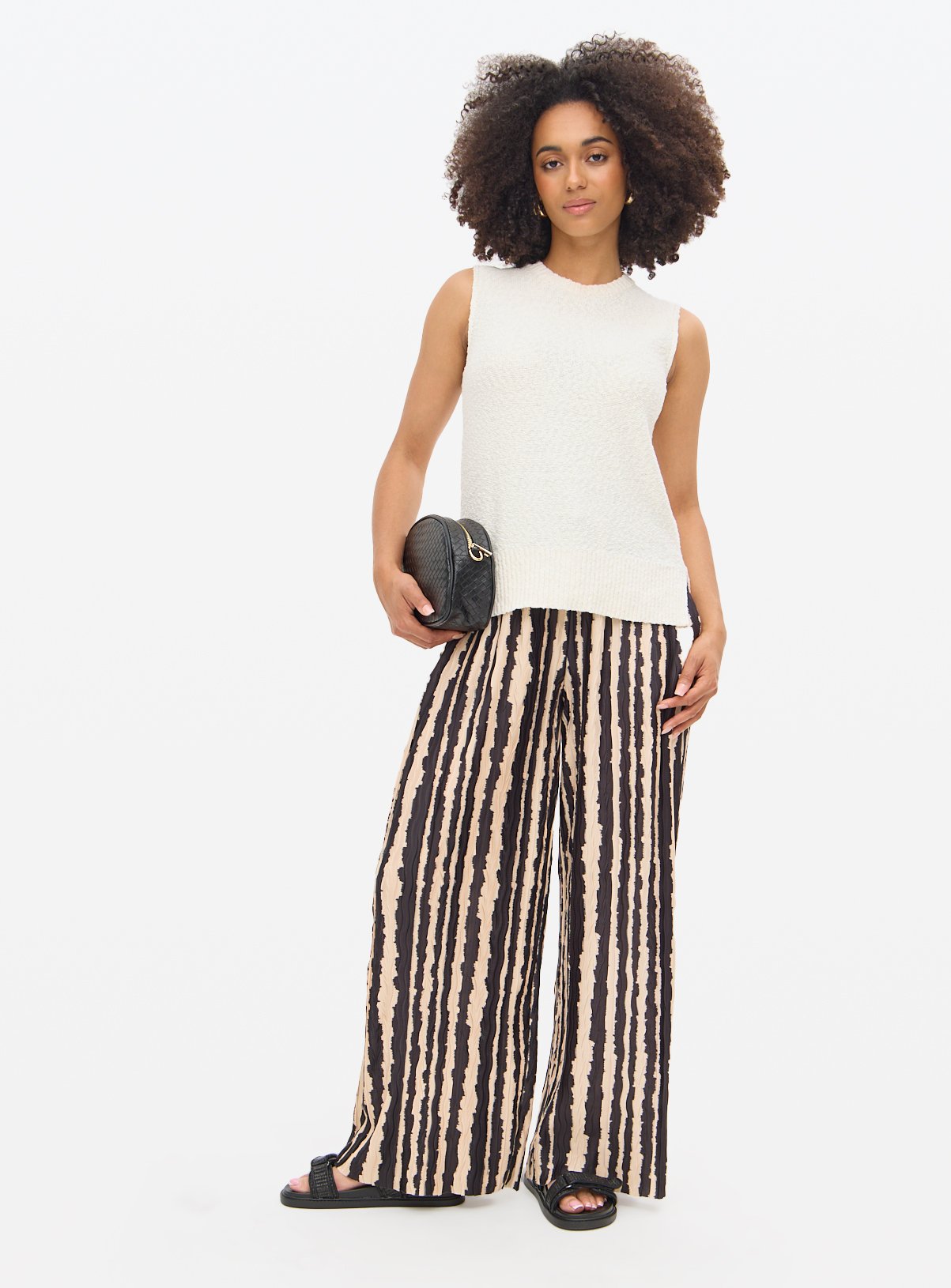 Mono Striped Plisse Ultra Wide Leg Co-ord Trousers  14 - Image 2 thumbnail