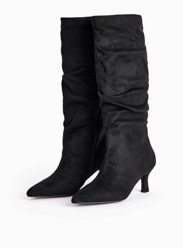 Uno Fit Black Wide Fit Faux Suede Long Leg Ruched Boots 8