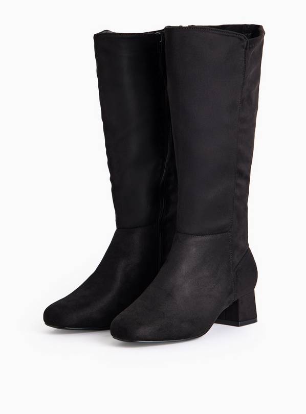 Uno Fit Black Faux Suede Wide Fit Long Leg Boots 4