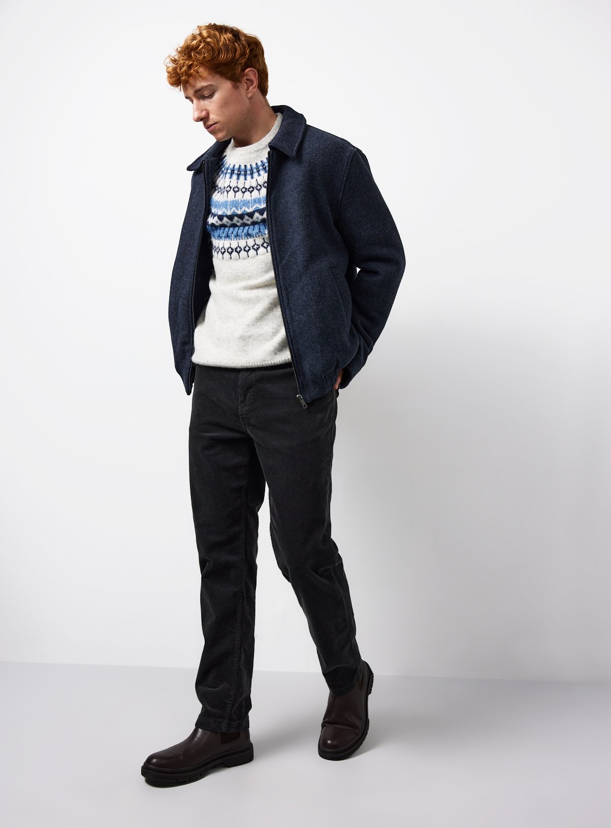 Fairisle Light Grey Yoke Jumper M