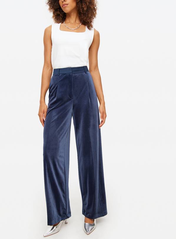 Navy Ultra Wide Velvet Tailored Trousers 20R