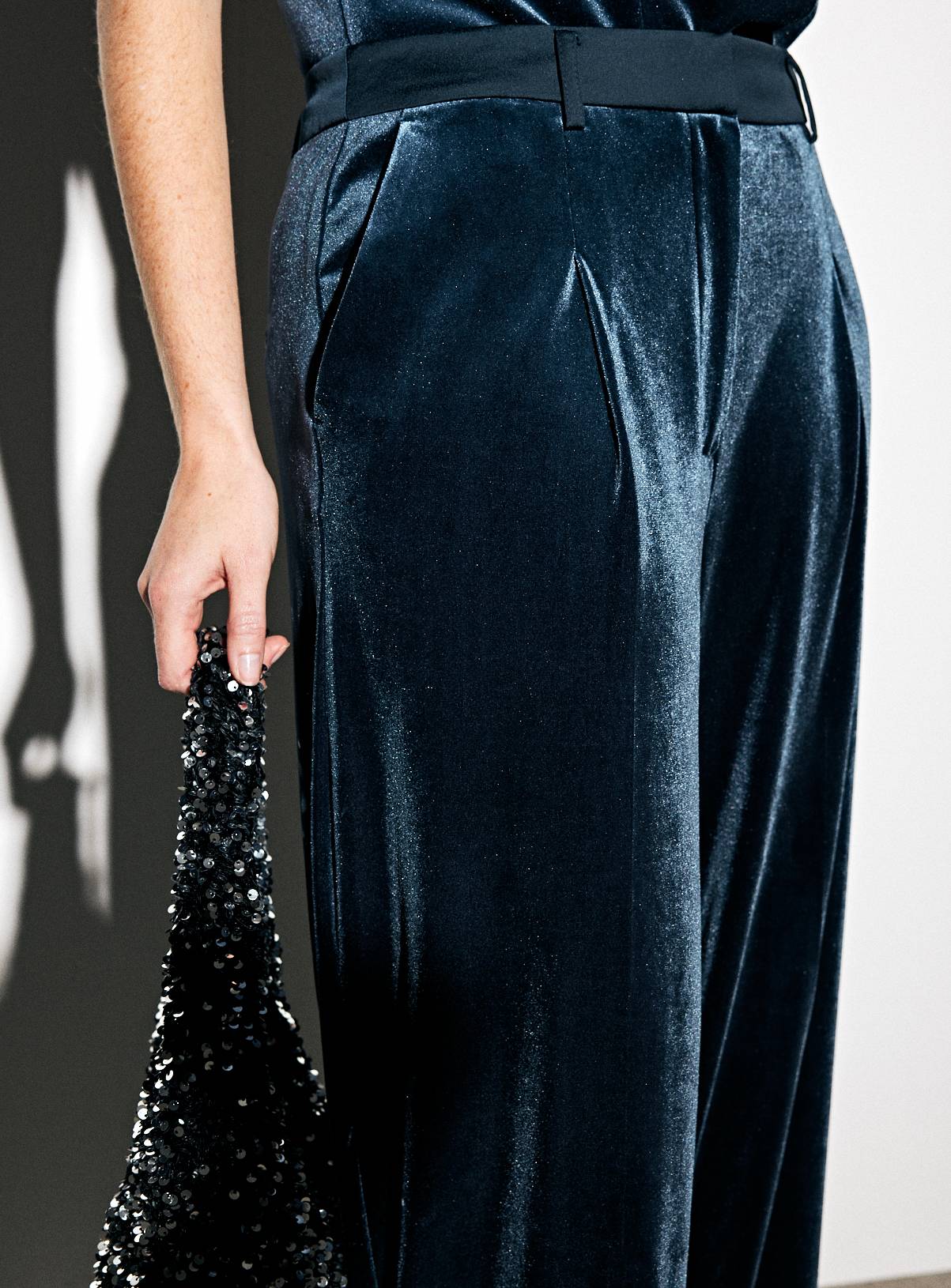 Navy Ultra Wide Velvet Tailored Trousers 26S - Image 2