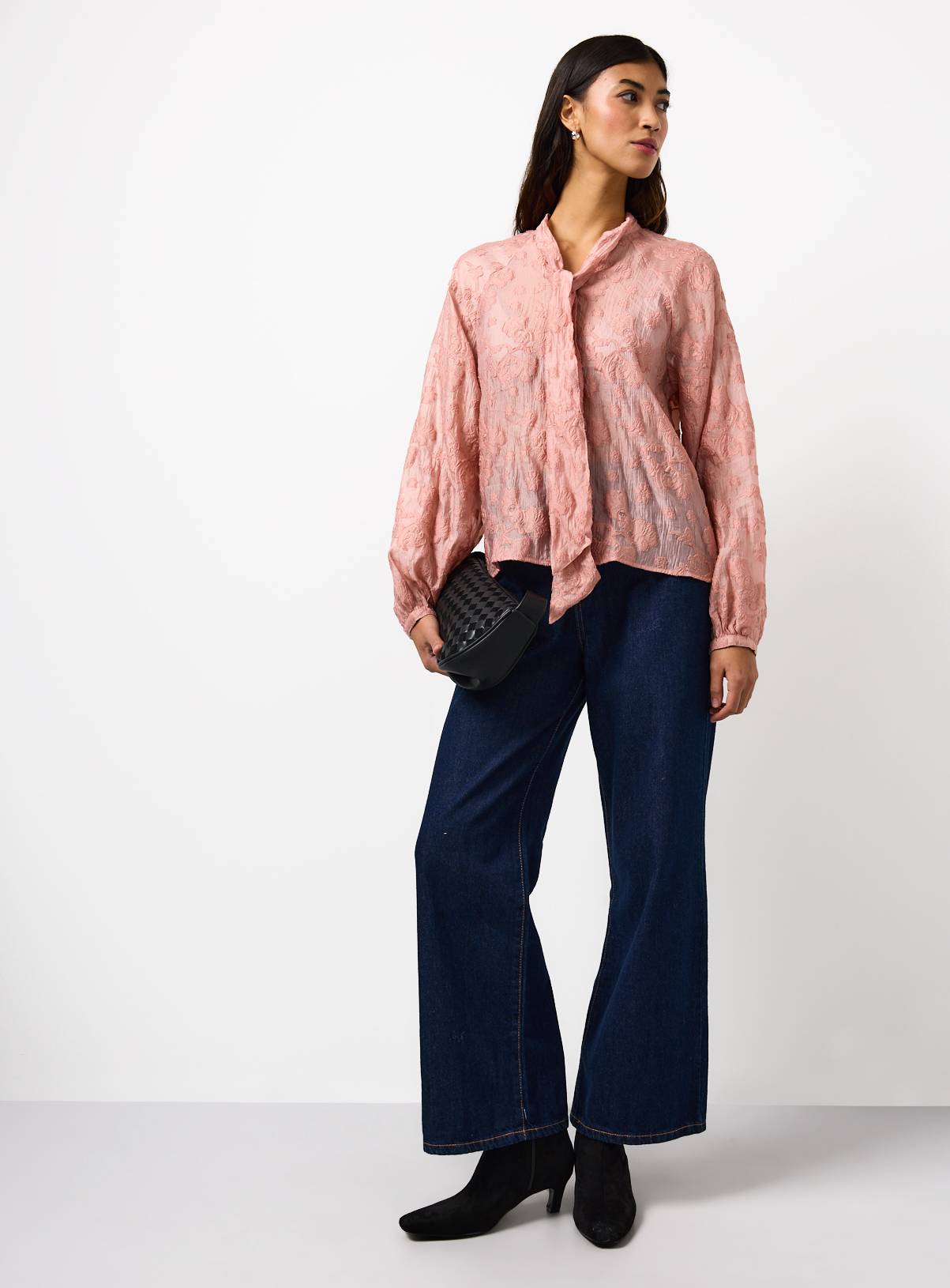 Pink Tie Neck Jacquard Blouse 12 - Image 2