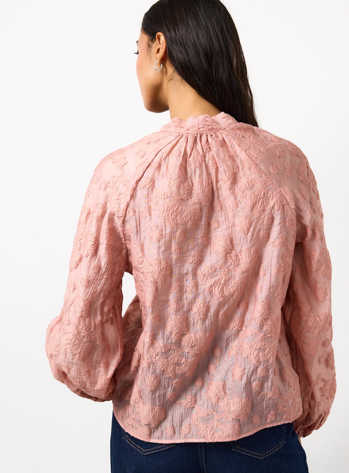 Pink Tie Neck Jacquard Blouse 12 - Image 4 thumbnail