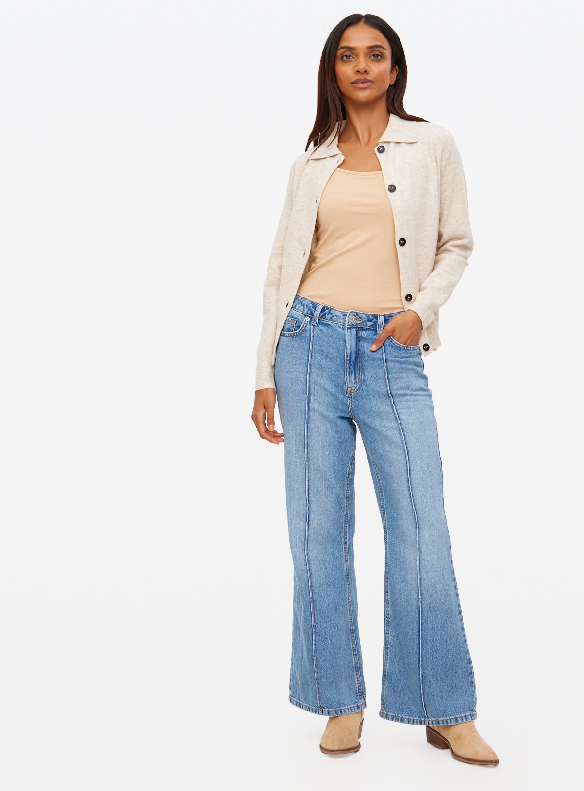 Denim Seam Detail Relaxed Flared Jeans