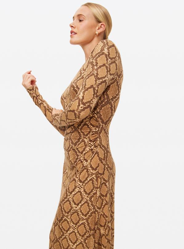 Snake Printed Long Sleeve Midi Dress 10