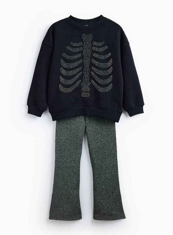 Halloween Hotfix Skeleton Sweatshirt & Shimmer Flared Leggings 11 years
