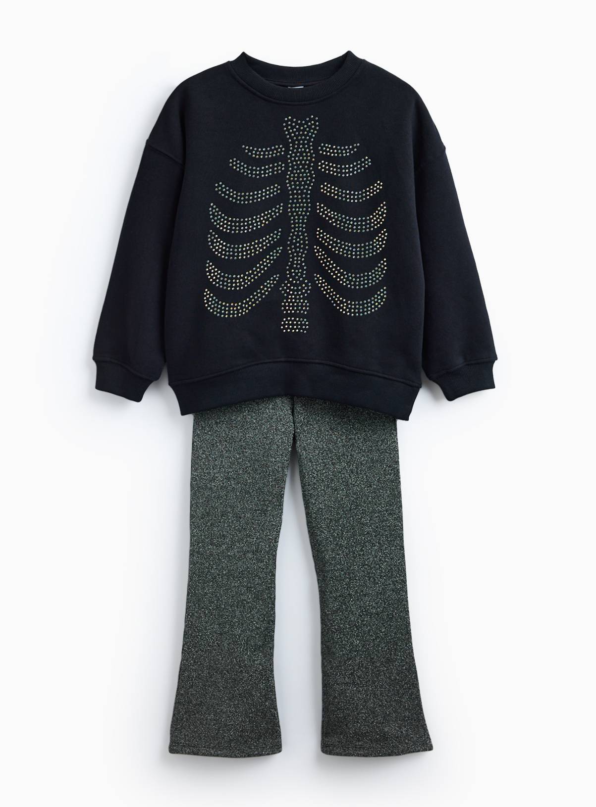 Hotfix Skeleton Sweatshirt & Shimmer Flared Leggings 11 years - Image 1