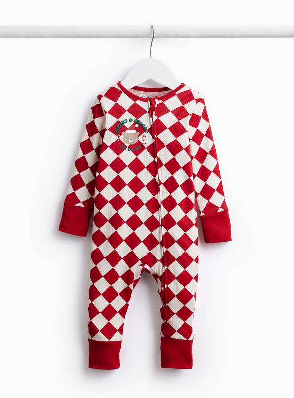Christmas Harlequin Checkerboard Zip Through Sleepsuit 12-18 months