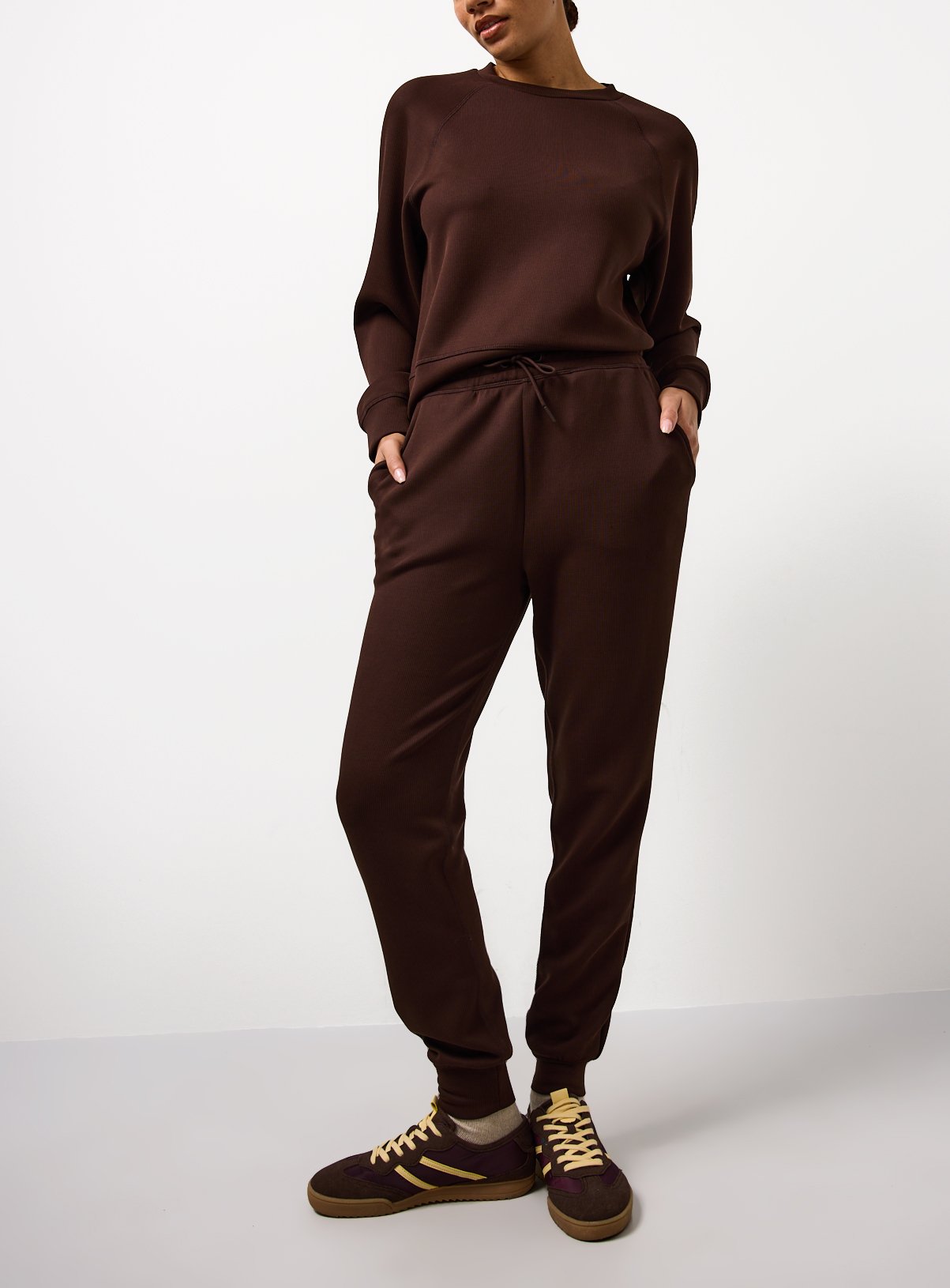 Brown Luxe Ribbed Cord Tapered Joggers L - Image 2 thumbnail