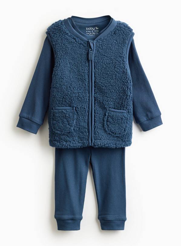 Navy Ribbed Borg Gilet Set Up to 3 mths