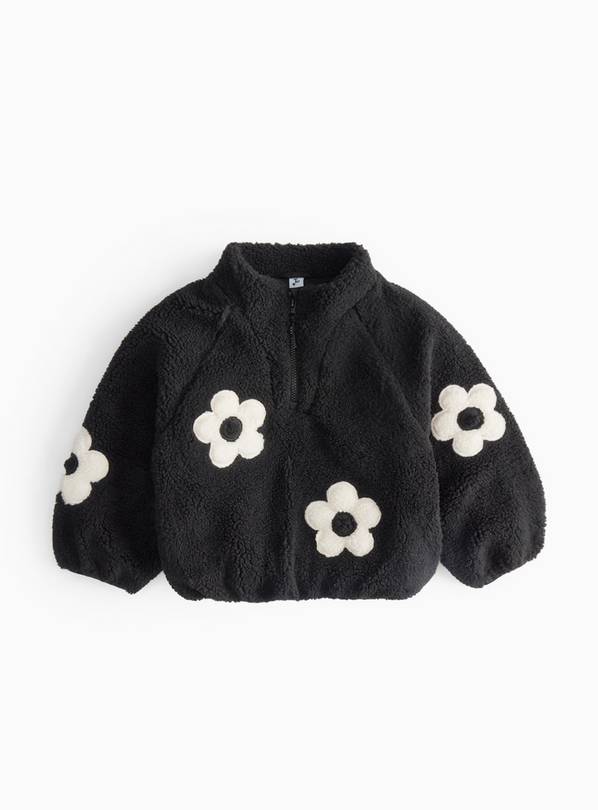 Black Flower Applique Borg Fleece Jacket  5-6 years