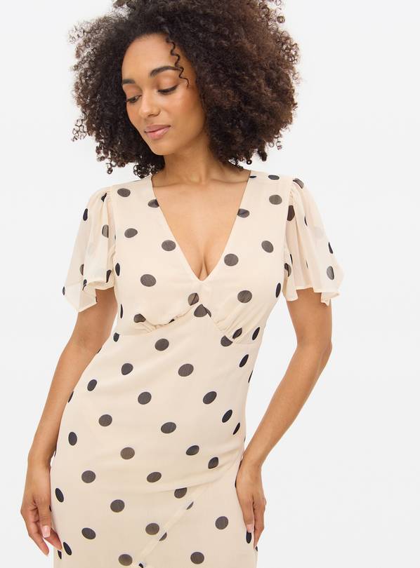 Cream Spot Print Hanky Hem Midi Tea Dress 10