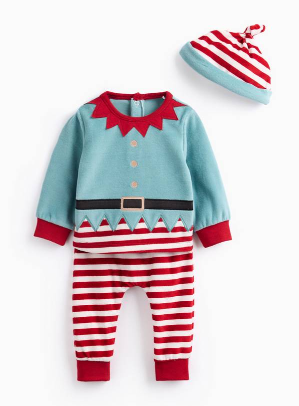 Novelty Christmas Elf Velour Pyjamas & Hat Set Up to 1 mth