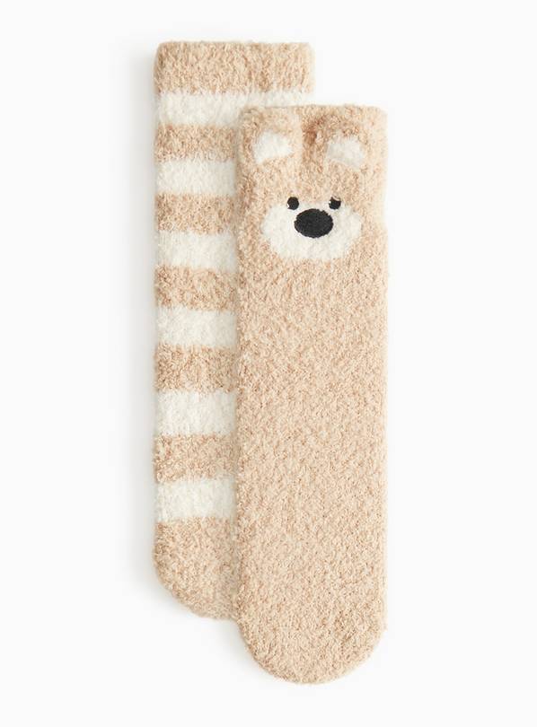 Teddy Bear And Striped Cosy Socks 2 Pack 4-5.5