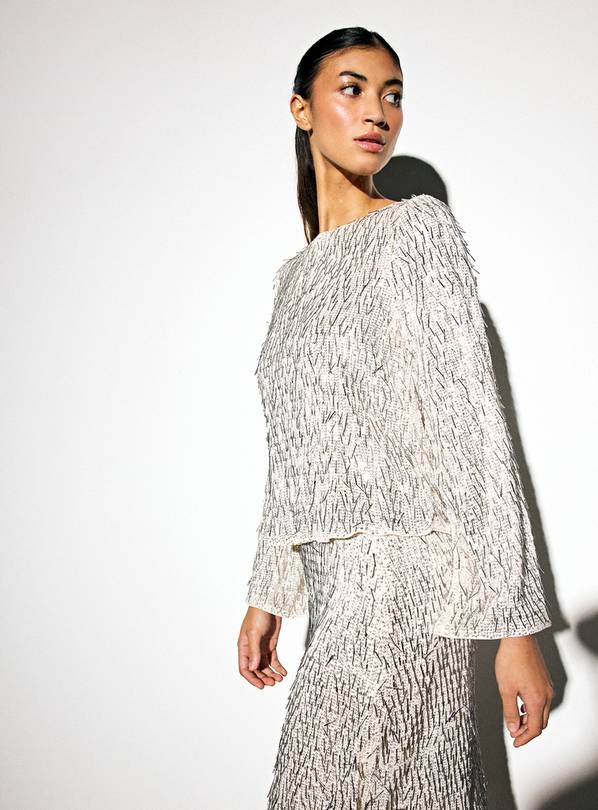 Silver Beaded Sequin Embellished Top 16