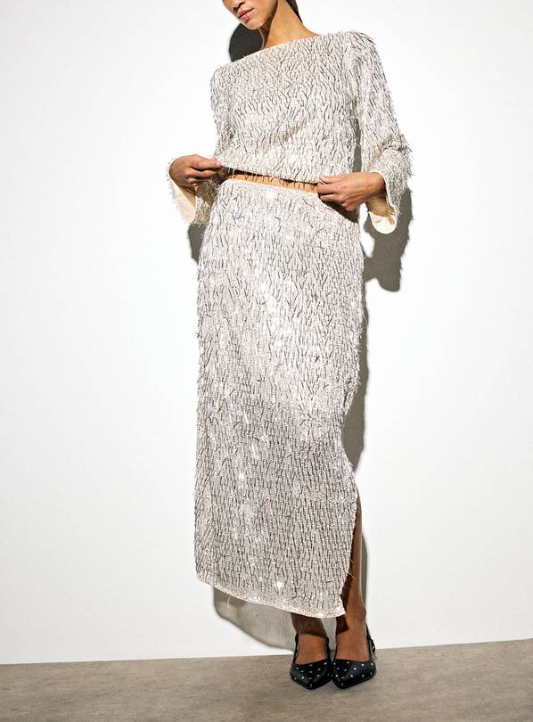Silver Sparkle Sequin Co-ord Midaxi Skirt 22