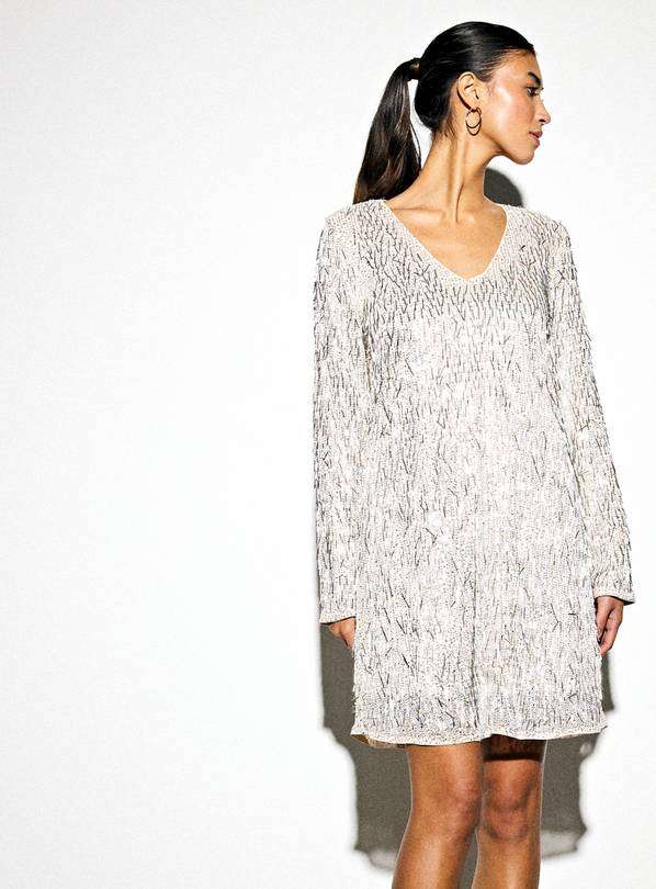 Silver Fringe Sequin Mini Dress 12