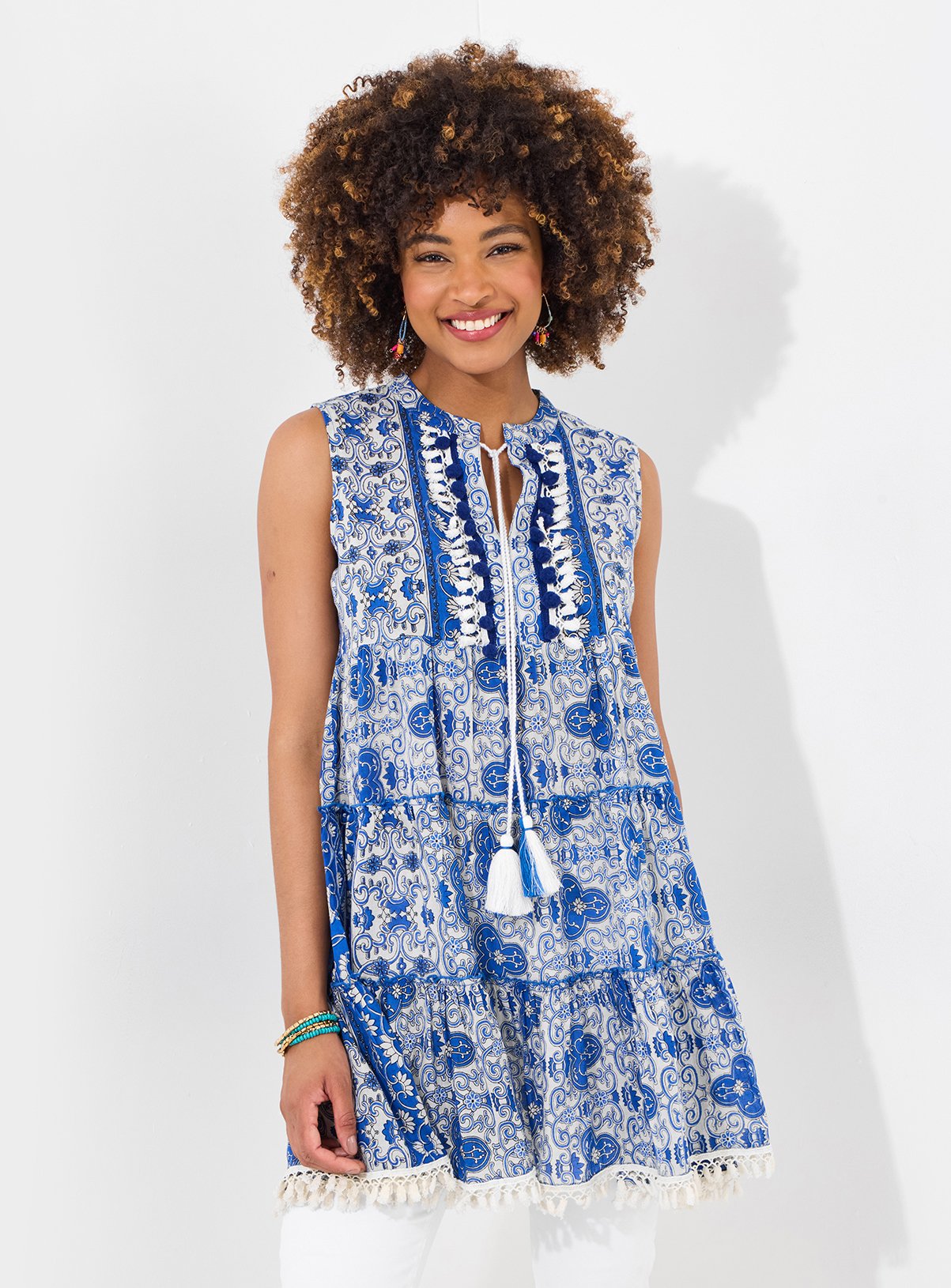 Blue JOE BROWNS Pom Pom Tie Relaxed Tunic