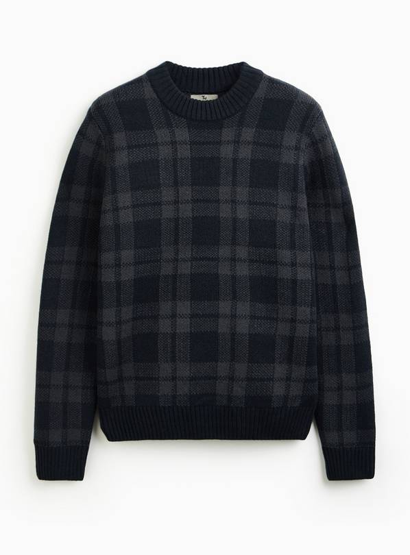 Blue Checked Crew Neck Jumper XXXL