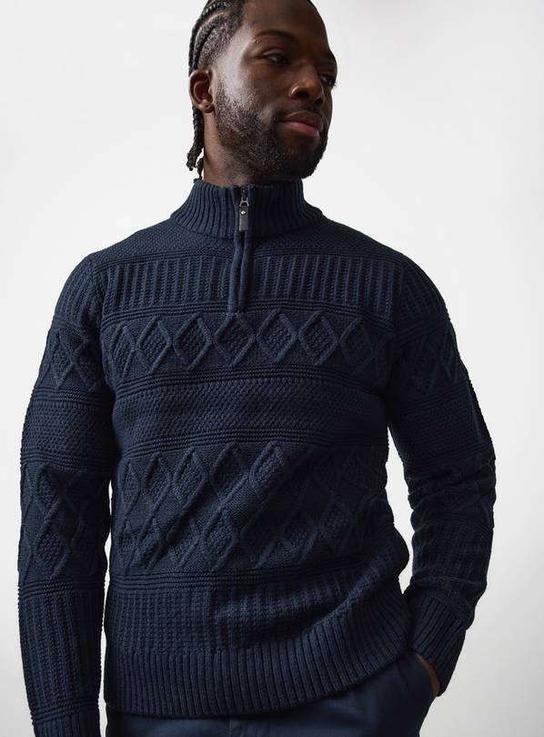 Navy Cable Knit Half Zip Jumper  XXXL