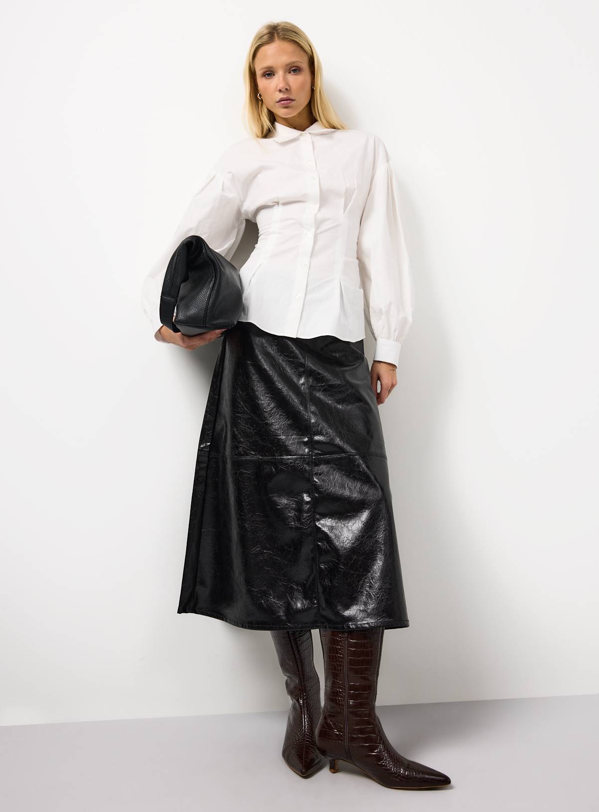 Black Vinyl Midaxi Full Skirt 10 - Image 1
