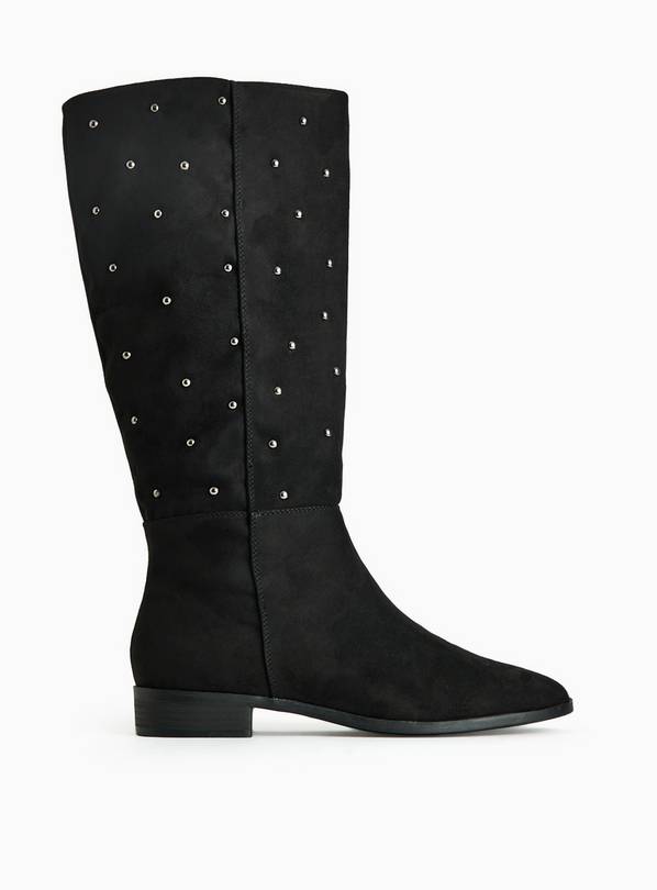 Black Faux Suede Stud Rider Boots 5