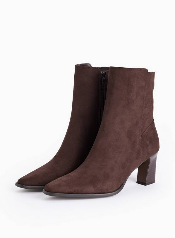 Brown Faux Suede Heeled Ankle Boots 7