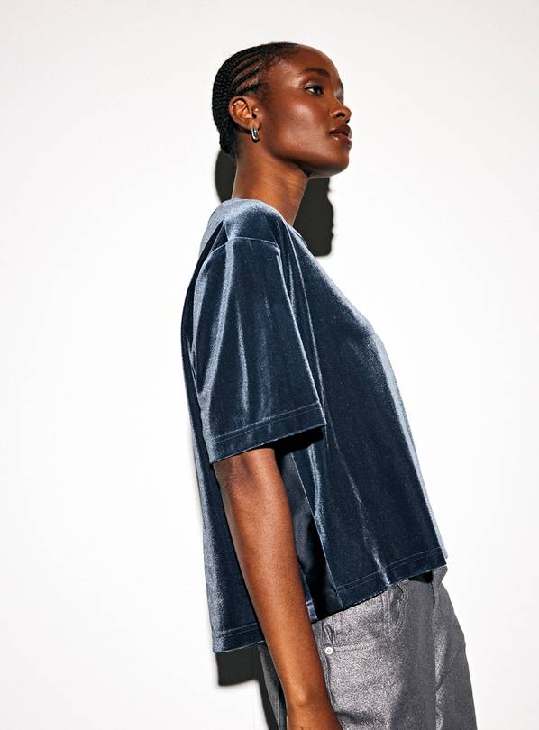 Navy Velvet Boxy T-Shirt 12