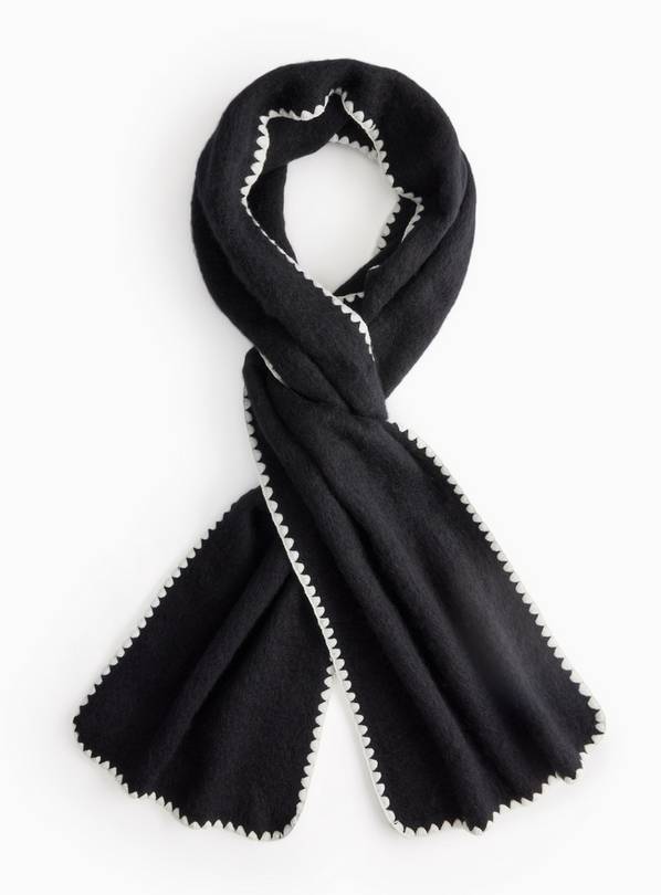 Black Contrast Whipstitch Heavyweight Scarf One Size