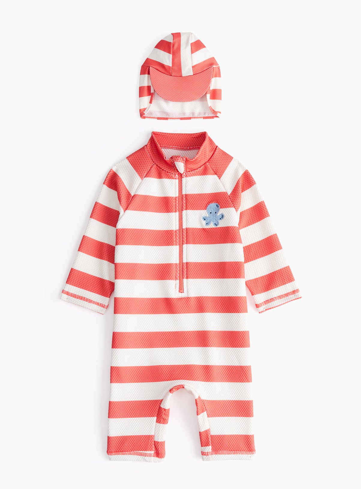 Red Striped Textured Sunsafe Swimsuit & Keppi Hat  Up to 3 mths - Image 1 thumbnail