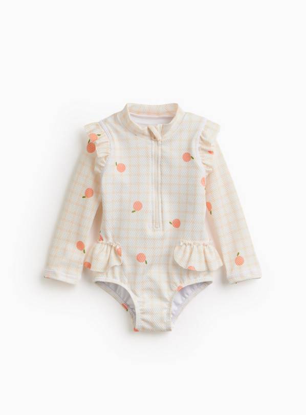 Peach Print Long Sleeve Swimsuit 3-6 months