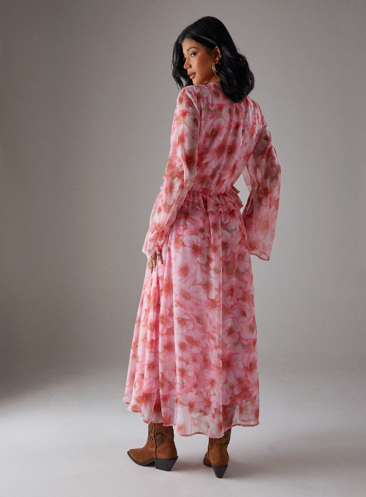 WAREHOUSE Ruffled Plunge Neck Midi Dress 12 - Image 5 thumbnail