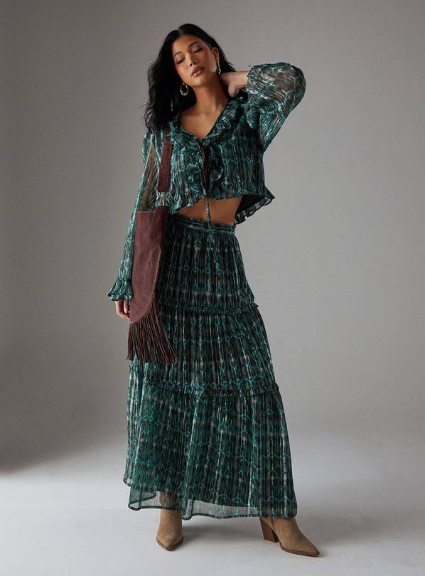 WAREHOUSE Metallic Chiffon Tier Maxi Skirt 12