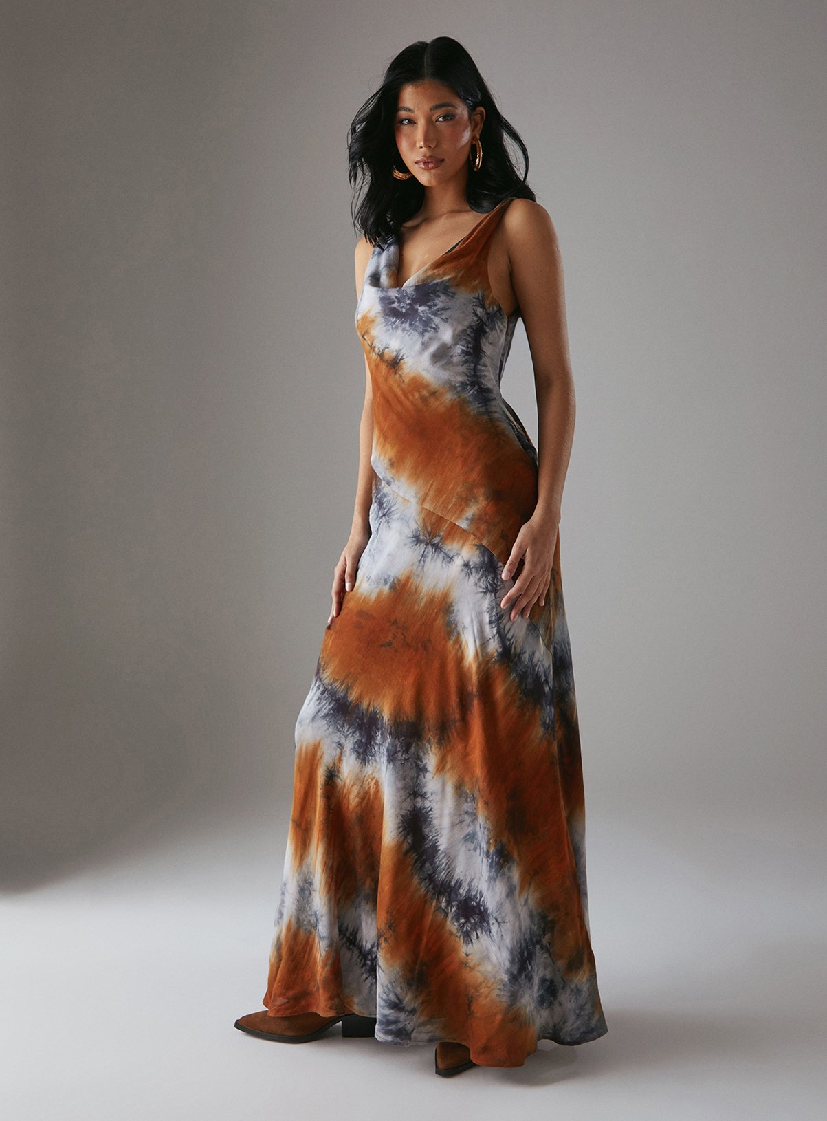 WAREHOUSE Tie Dye Cowl Neck Maxi Dress