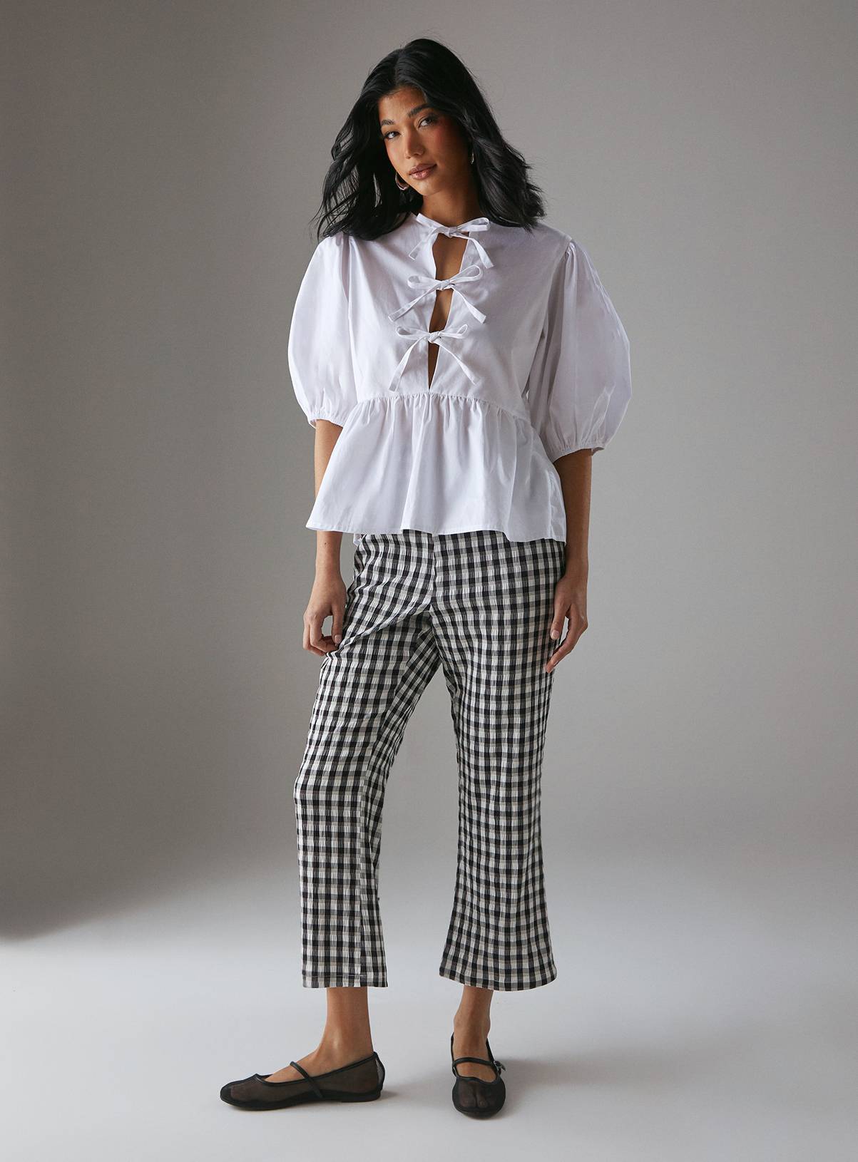 WAREHOUSE Gingham High Waisted Cropped Trousers 8 - Image 1