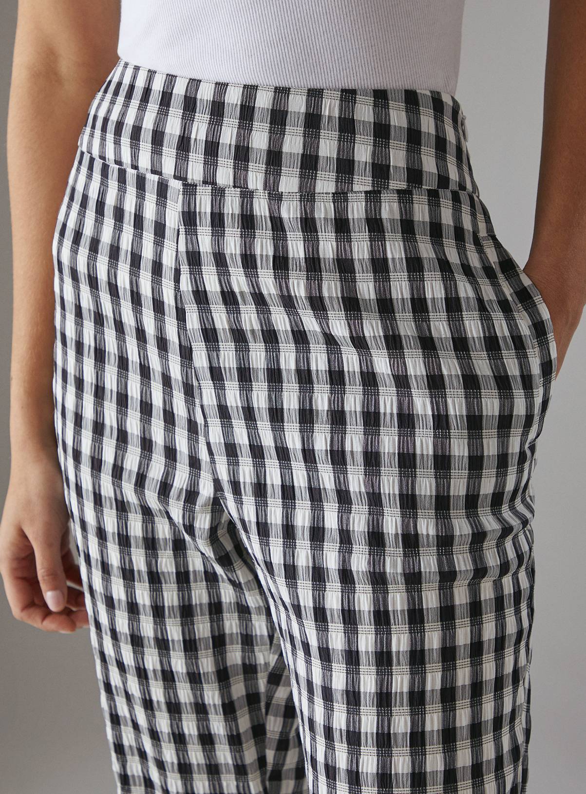 WAREHOUSE Gingham High Waisted Cropped Trousers 8 - Image 3