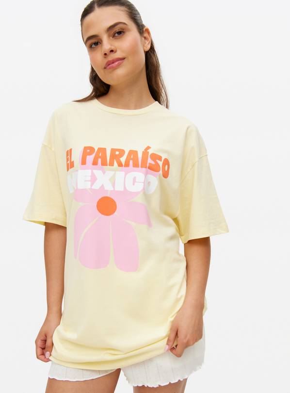 Yellow Paraiso Mexican Print Oversized Sleep Tee M