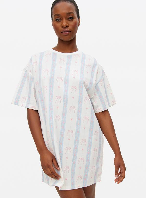 Blue Stripe Bow Printed Sleep T-Shirt XXL