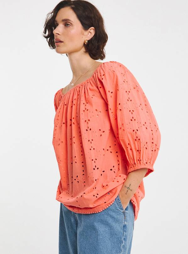 JD WILLIAMS Broderie Elasticated Neckline Top 20