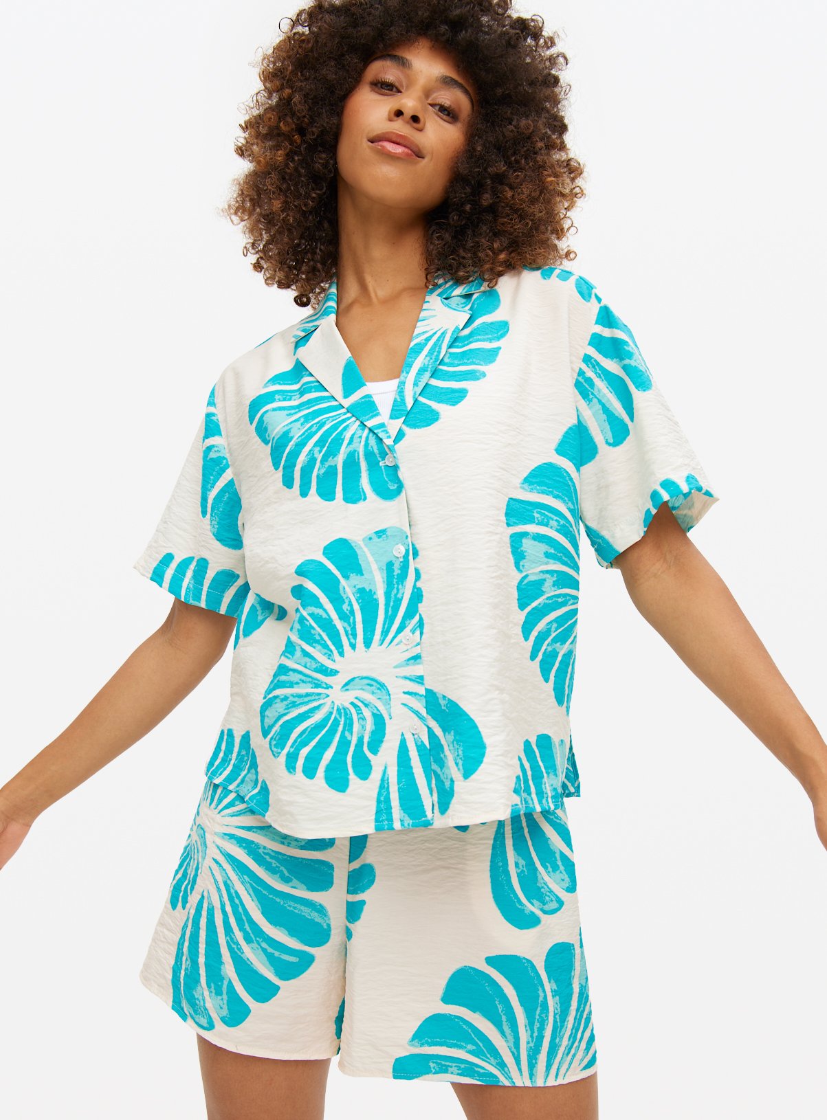 Turquoise Shell Printed Co-ord Resort Shirt