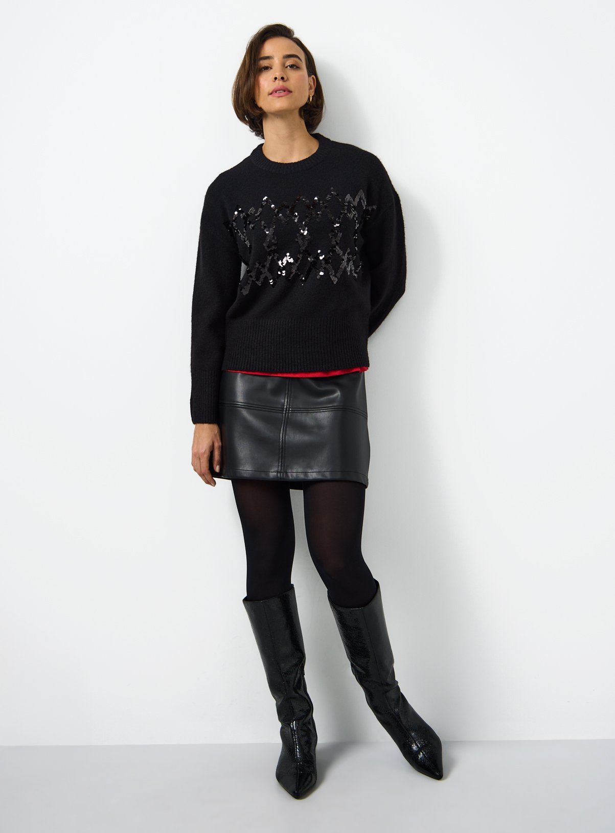 Black Sequin Embellished Argyle Knitted Jumper XS - Image 2 thumbnail