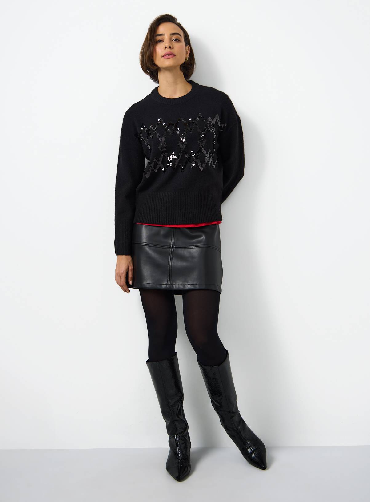Black Sequin Embellished Argyle Knitted Jumper XS - Image 2