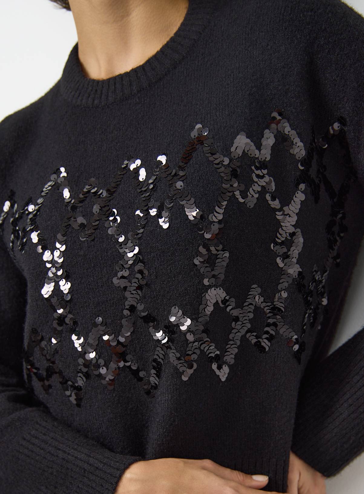 Black Sequin Embellished Argyle Knitted Jumper XS - Image 3