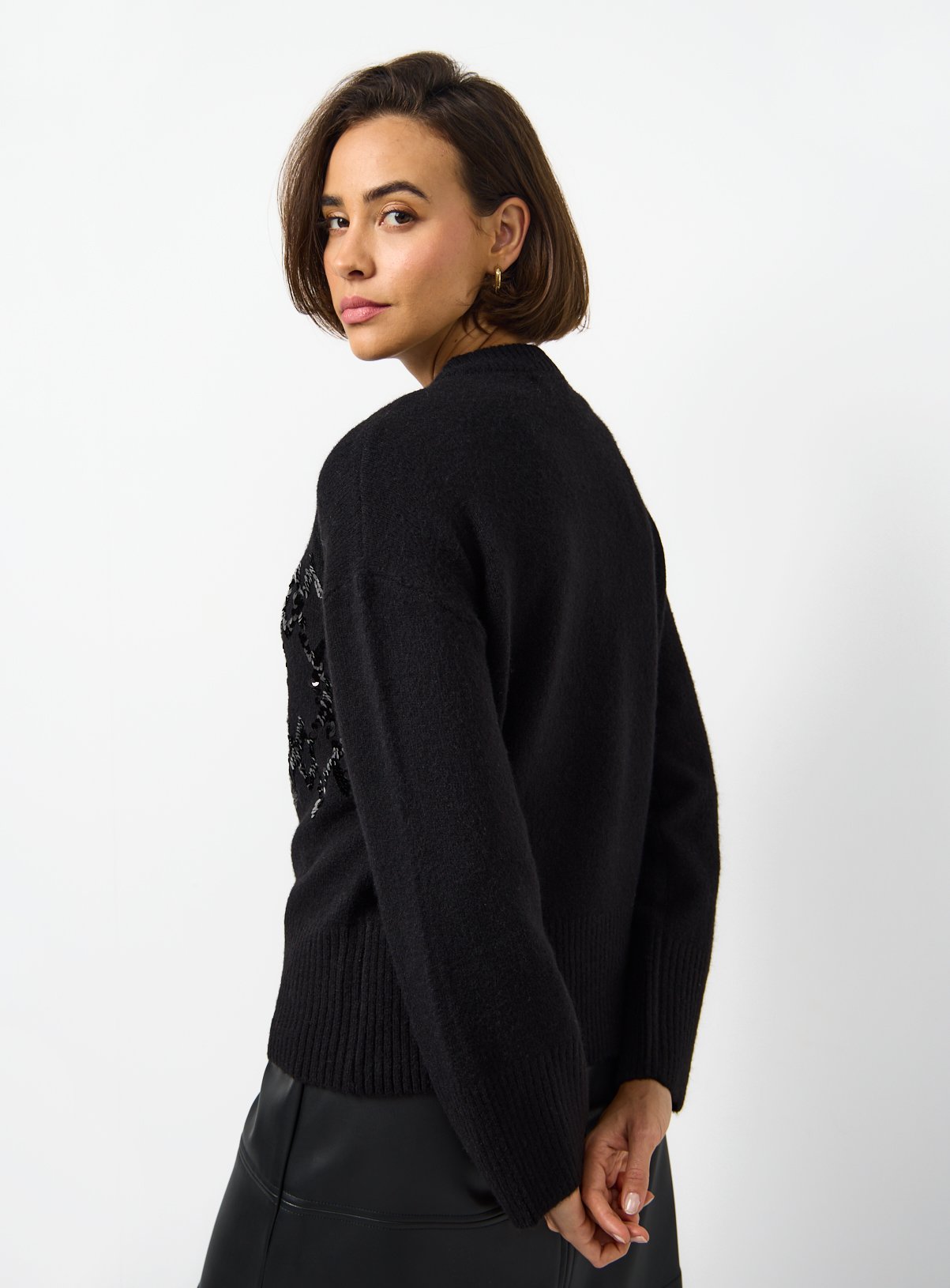 Black Sequin Embellished Argyle Knitted Jumper XS - Image 4 thumbnail