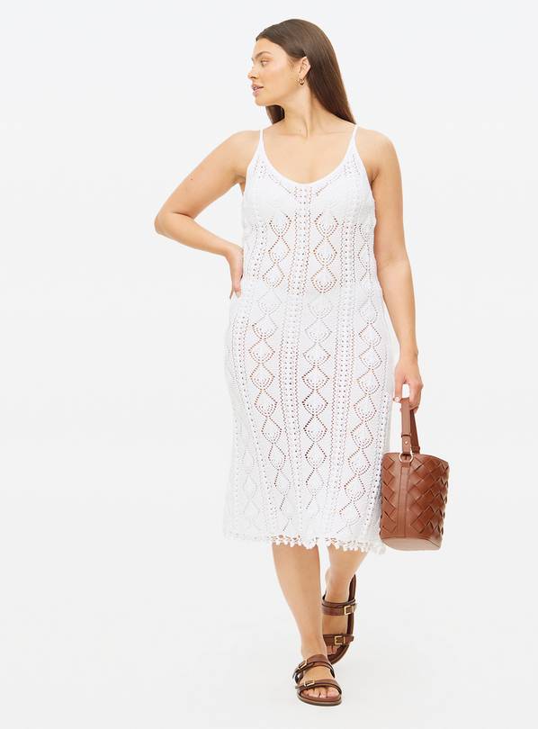 White Crochet Embroidered Midi Dress 18